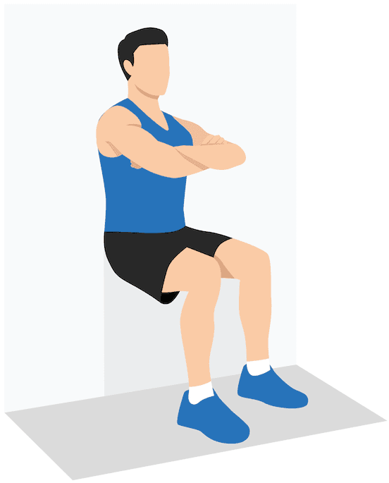 A person holding a wall sit against a wall